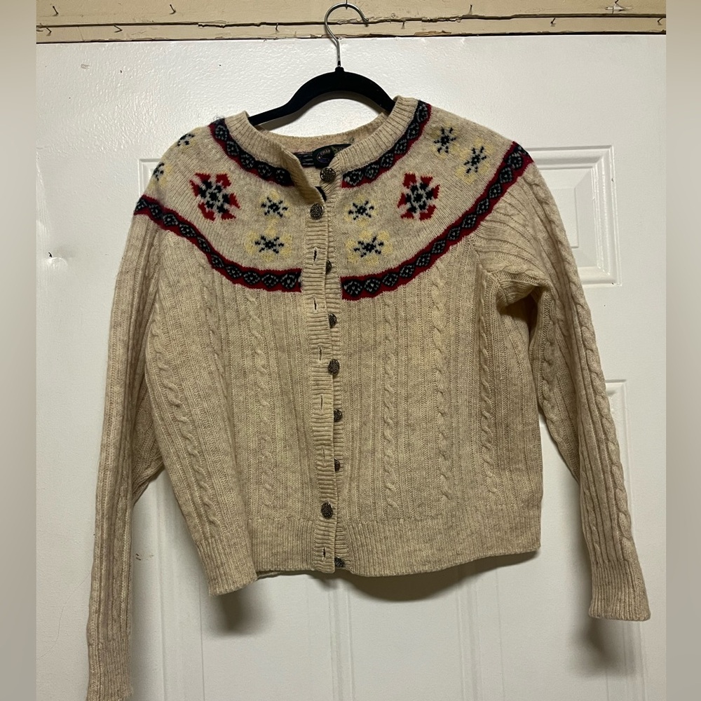 Charter Club Cream and Red Fair Isle Cardigan